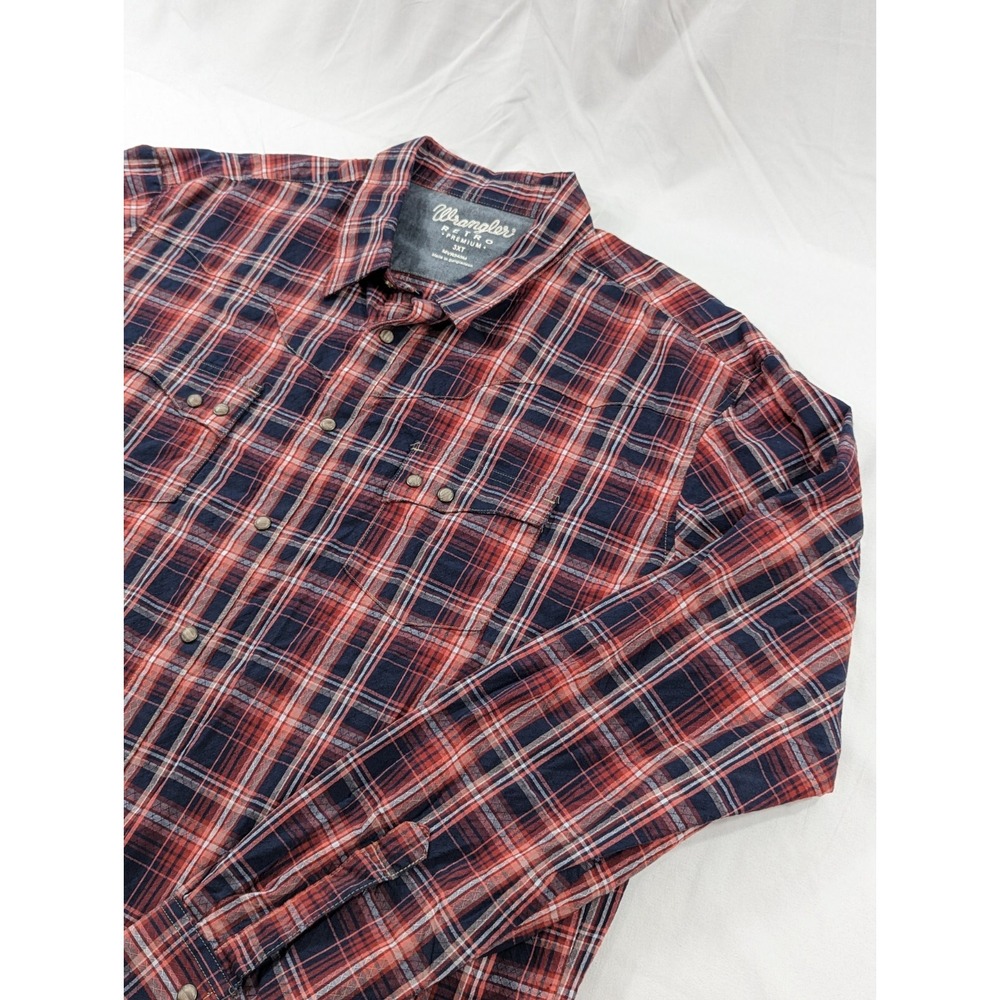 Wrangler Retro Premium Long Sleeve Pearl Snap Western Cowboy Plaid 3XT Textured